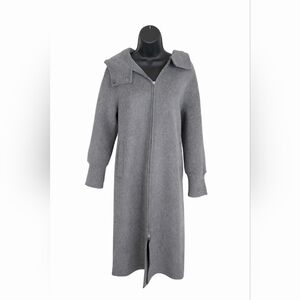 S. Deer Gray Wool Blend Long Coat Two Way Zip Minimalist Designer Jacket Womens